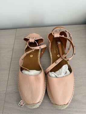 Maypol Blush Studded Ankle-Strap Espadrille Flats - Eu41/US9.5